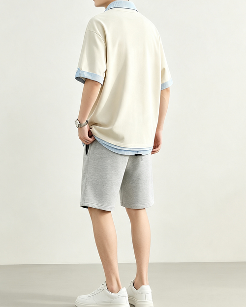 Men Fake Two Piece Short Sleeve Polo Shirt - 1