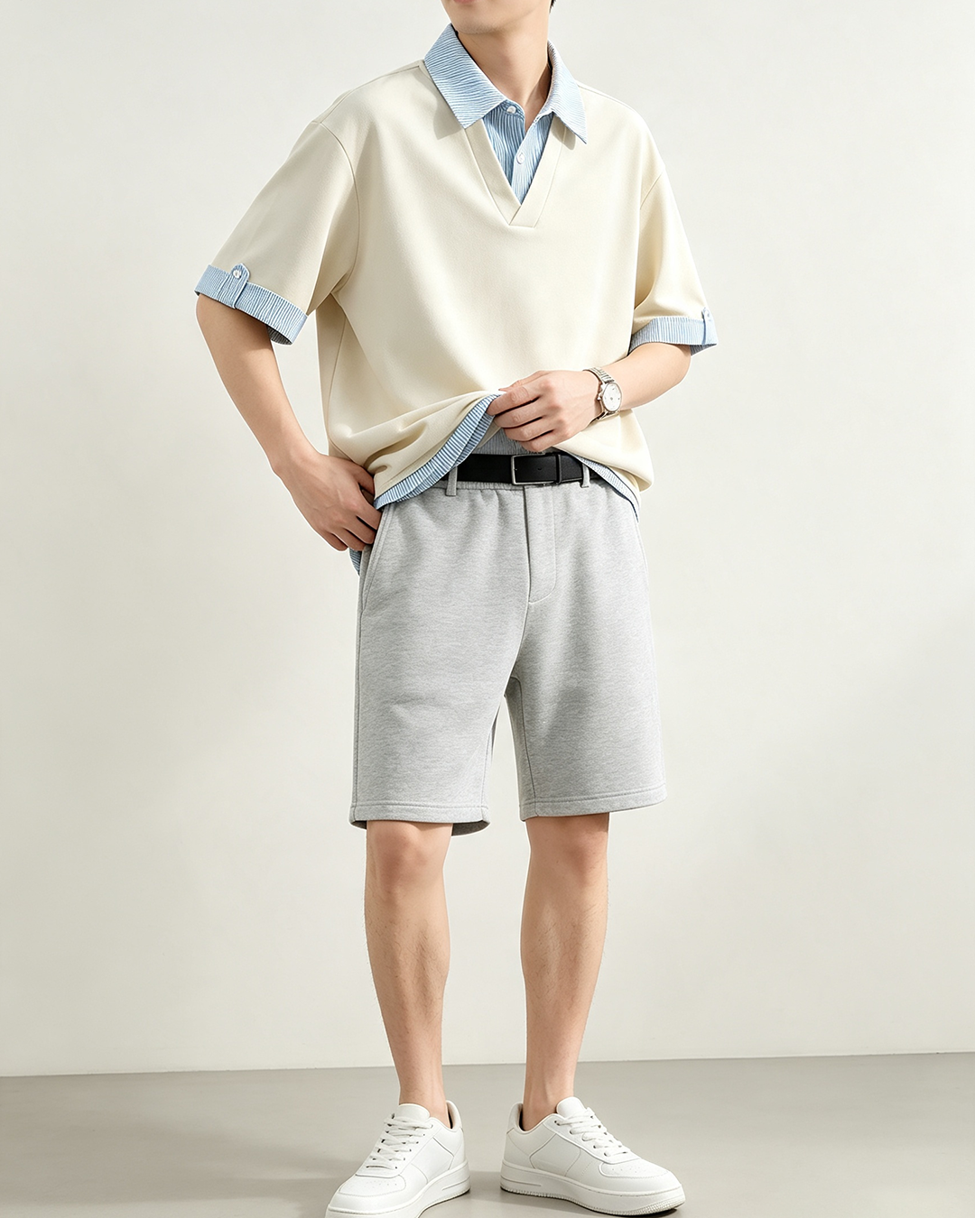 Men Fake Two Piece Short Sleeve Polo Shirt - 2