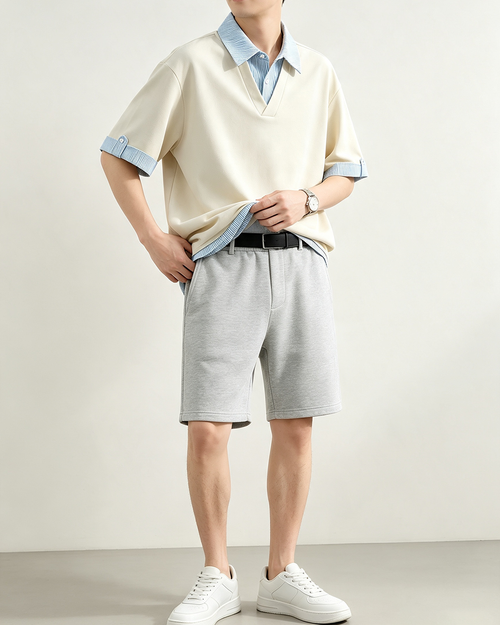 Men Fake Two Piece Short Sleeve Polo Shirt - 2