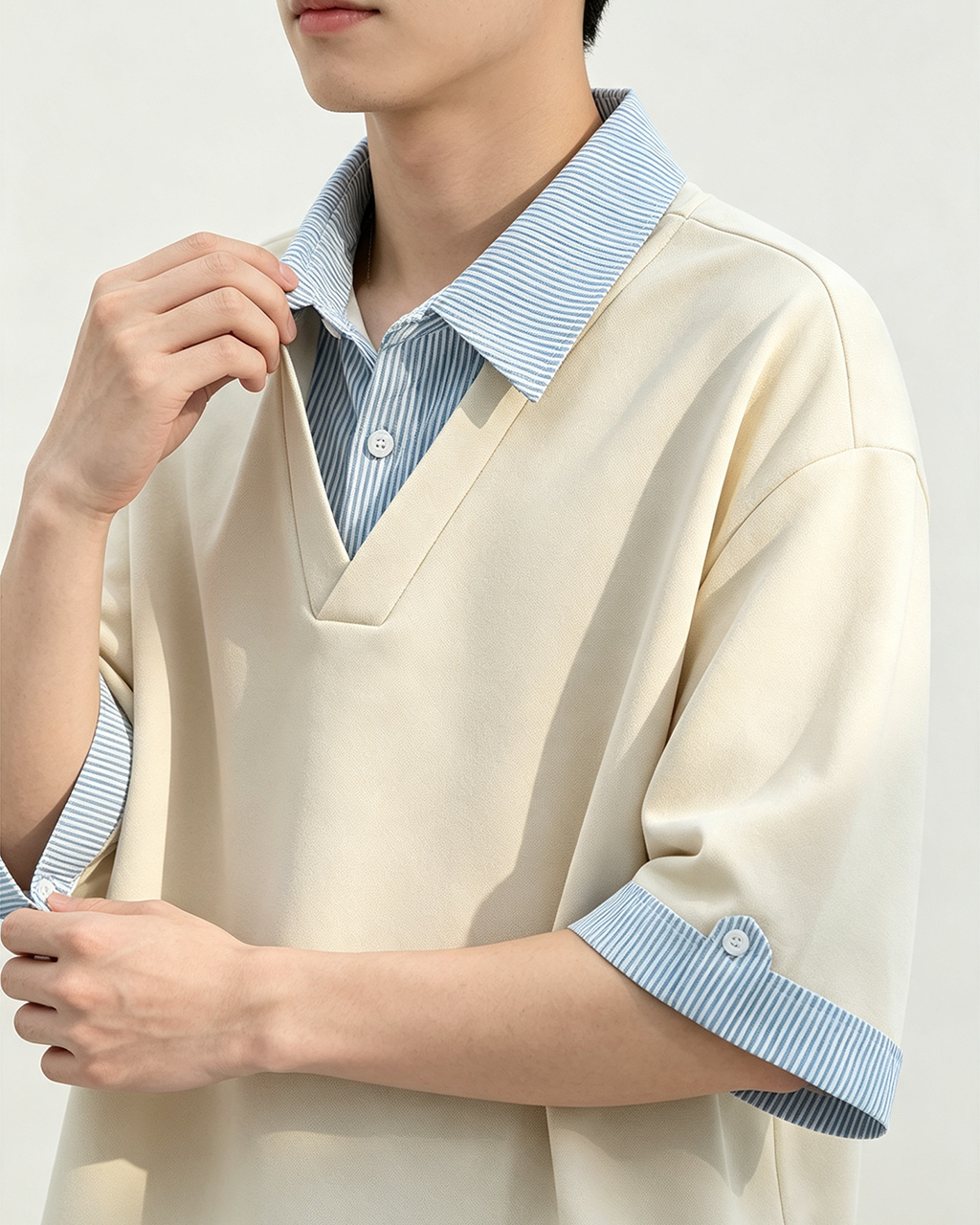 Men Fake Two Piece Short Sleeve Polo Shirt - 4
