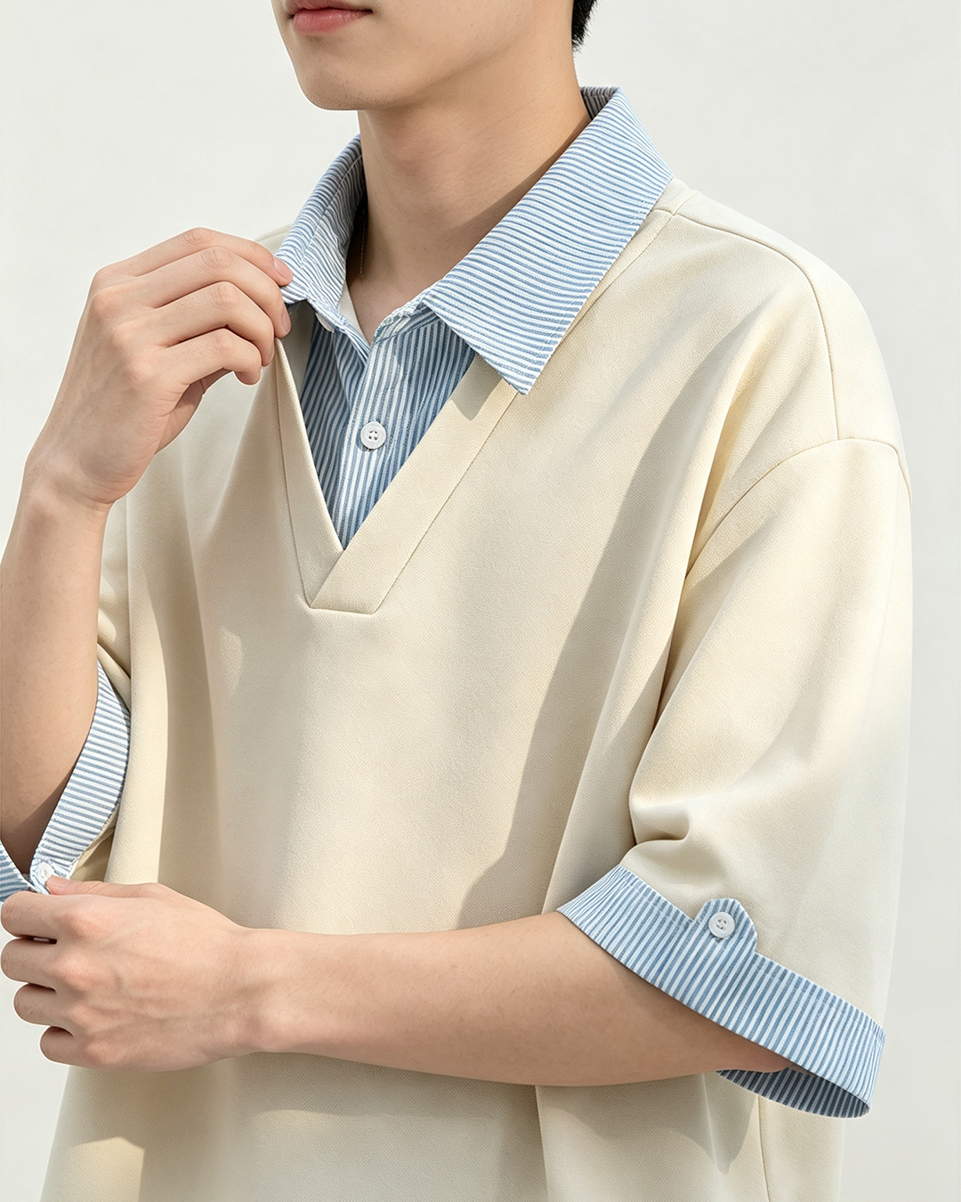 Men Fake Two Piece Short Sleeve Polo Shirt - 4
