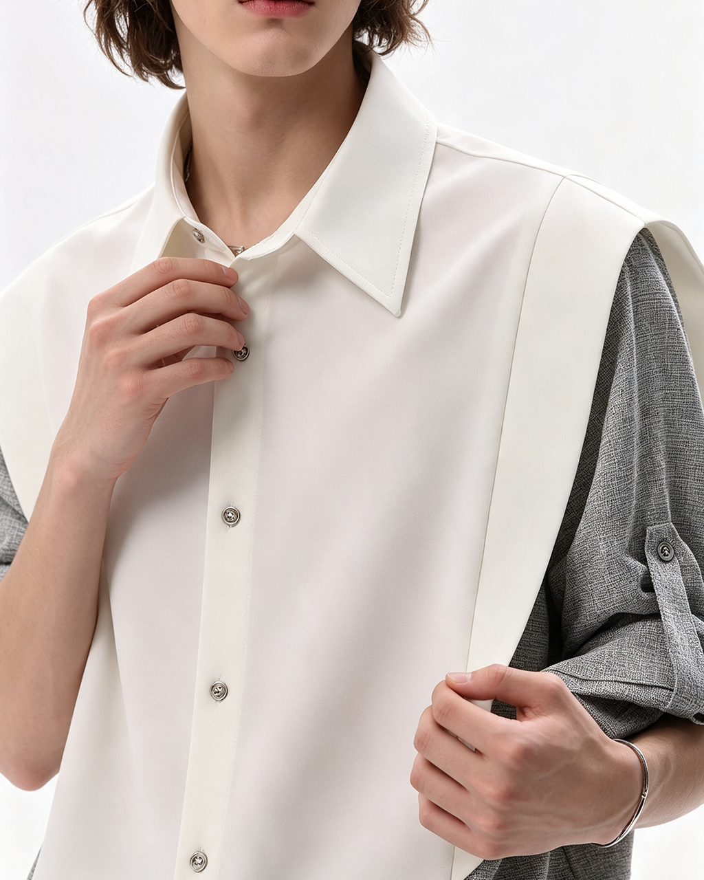 Men Fake Two Piece Spliced ShirtProduct - 2