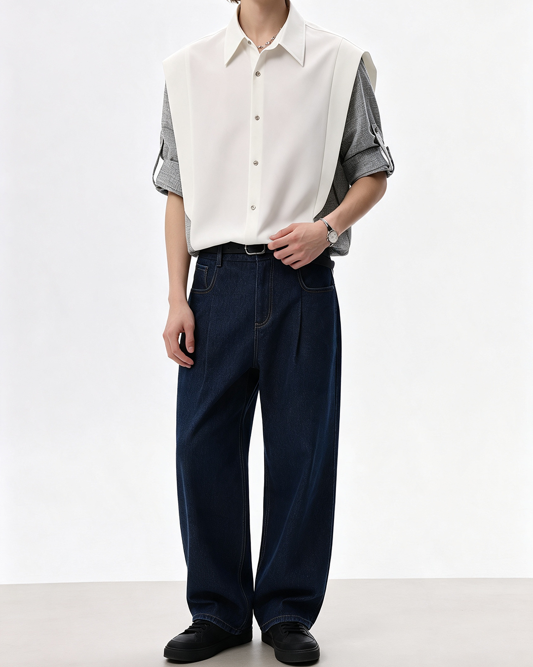 Men Fake Two Piece Spliced ShirtProduct - 4