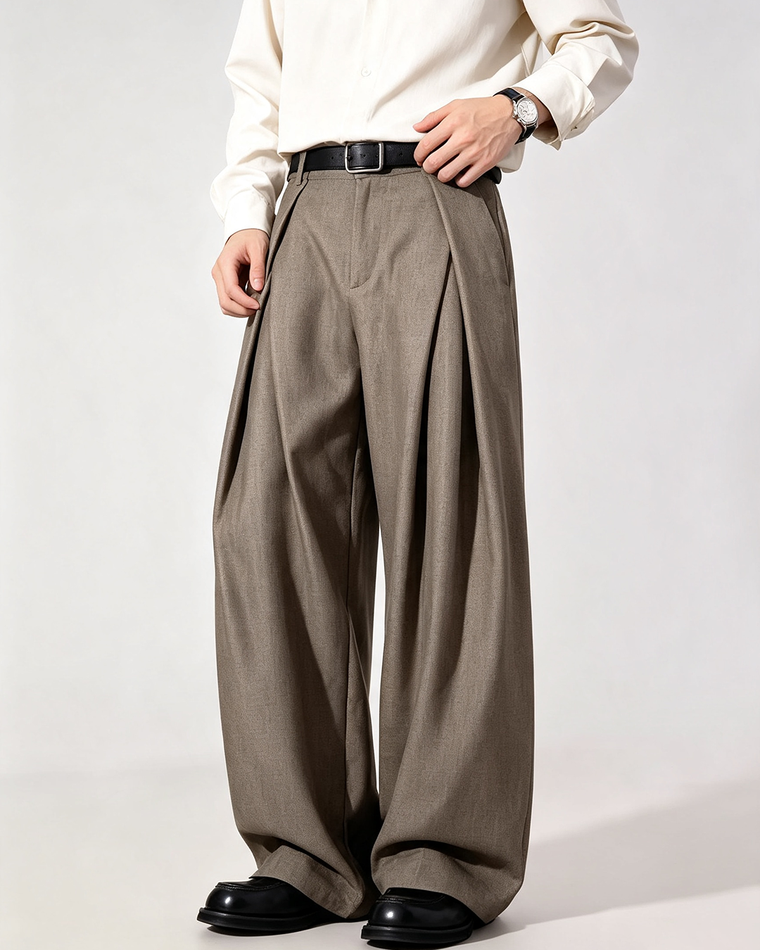 Men Pleated Wide Leg Dress Pants - 1