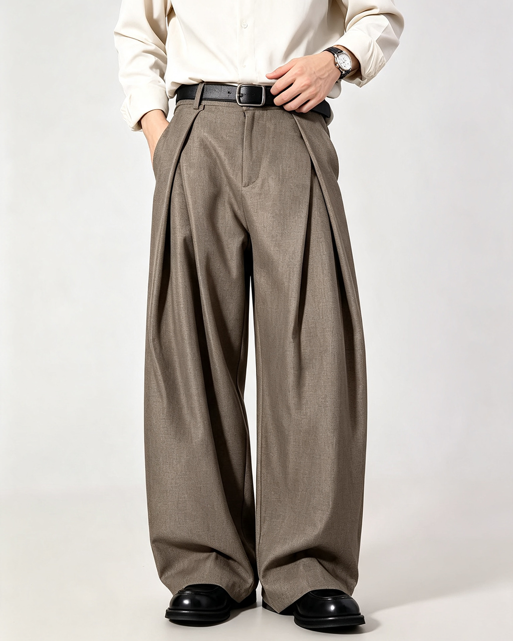 Men Pleated Wide Leg Dress Pants - 2