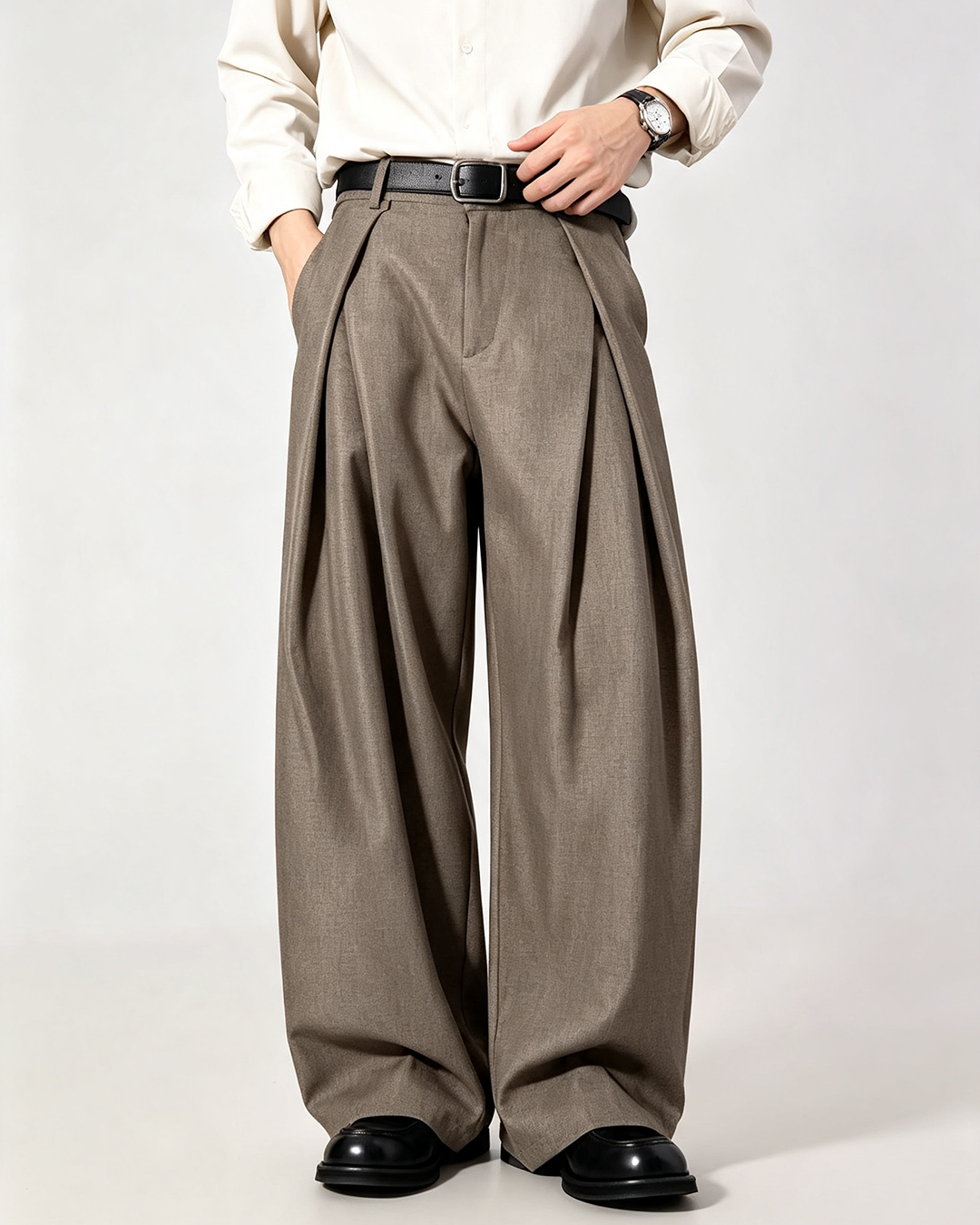 Men Pleated Wide Leg Dress Pants - 2