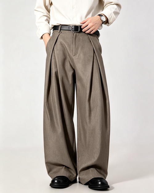 Men Pleated Wide Leg Dress Pants - 2