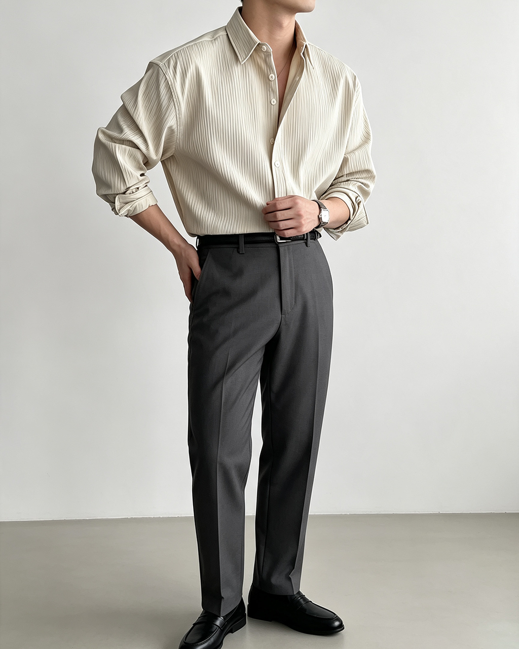 Men Vertical Striped Long Sleeve Shirt - 4