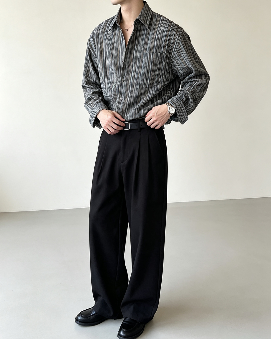 Men Vintage Striped Long Sleeve Shirt - 1