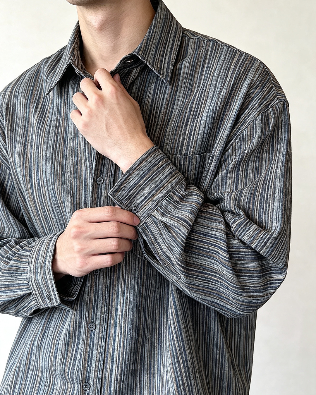 Men Vintage Striped Long Sleeve Shirt - 2
