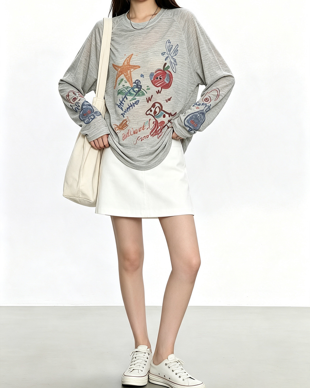 Women Cartoon Print Long Sleeve Sun Protection Top - 1