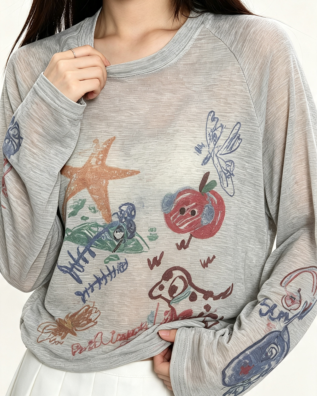 Women Cartoon Print Long Sleeve Sun Protection Top - 2