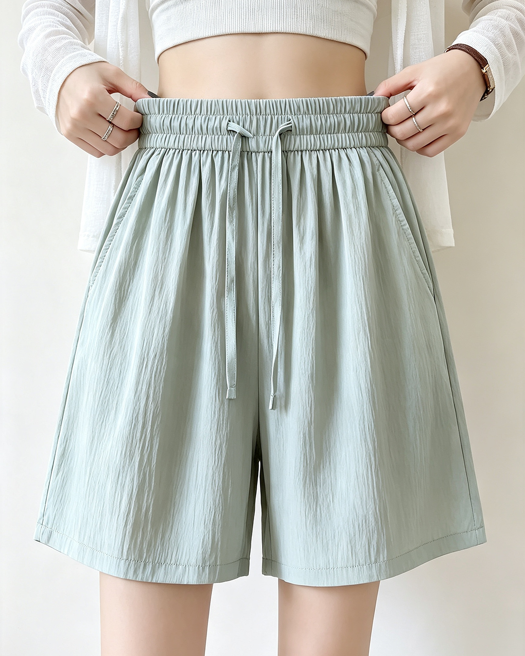 Women Ice Silk Wide Leg Bermuda Shorts - 2