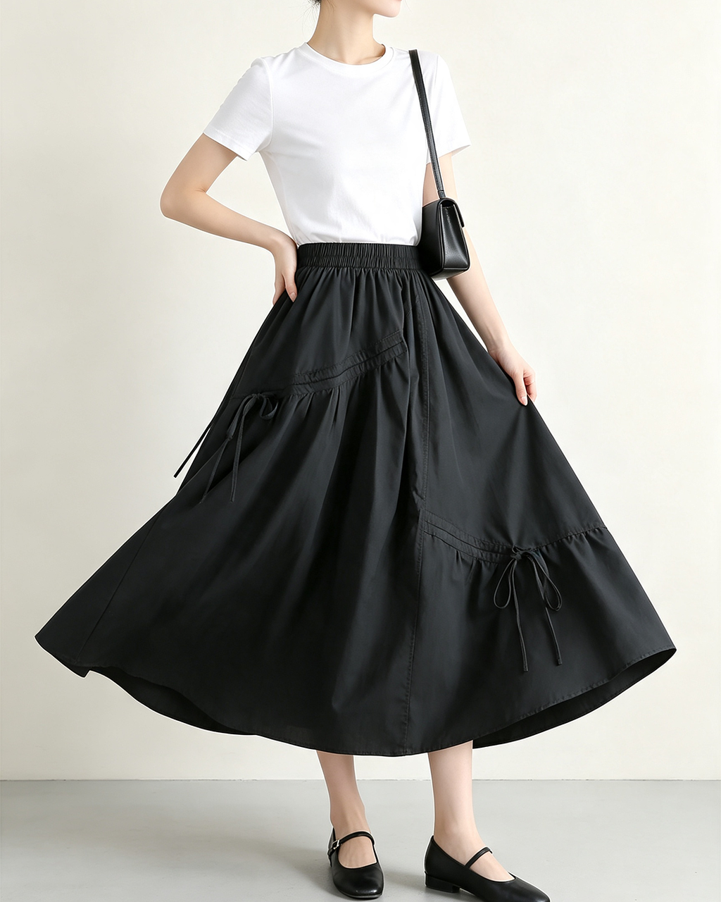 Women Irregular Tie Midi A-Line Skirt - 1