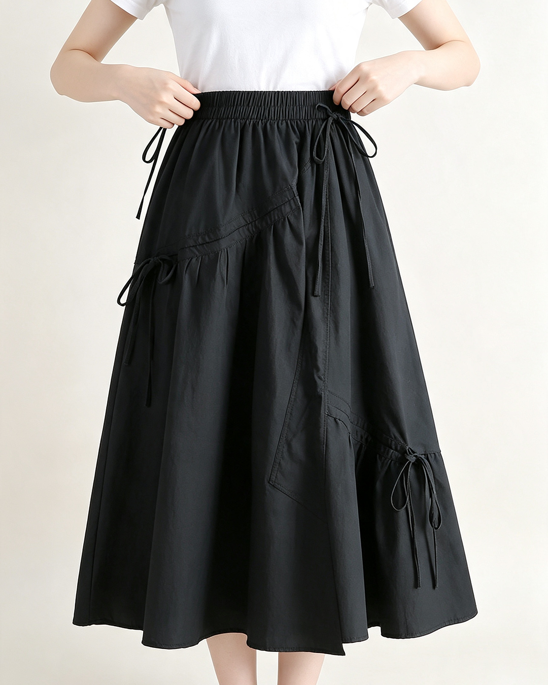 Women Irregular Tie Midi A-Line Skirt - 2