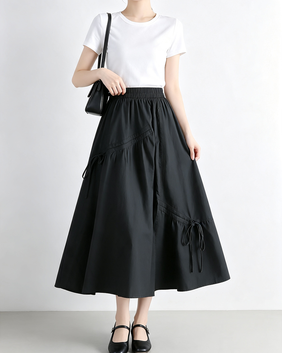Women Irregular Tie Midi A-Line Skirt - 3
