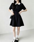 Women Slim Polo Collar Black Mini Dress - 3